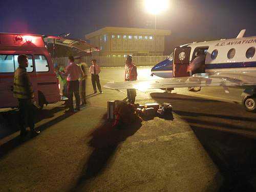 Loading the air ambulance in Phnom Penh
